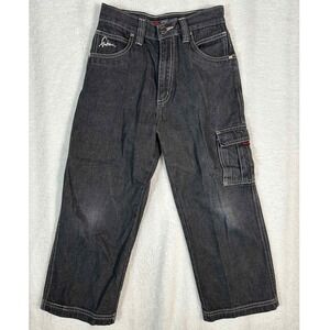 Fubu Jeans Boys Size 7 Black Denim Cargo Pants Y2K Hip Hop Streetwear